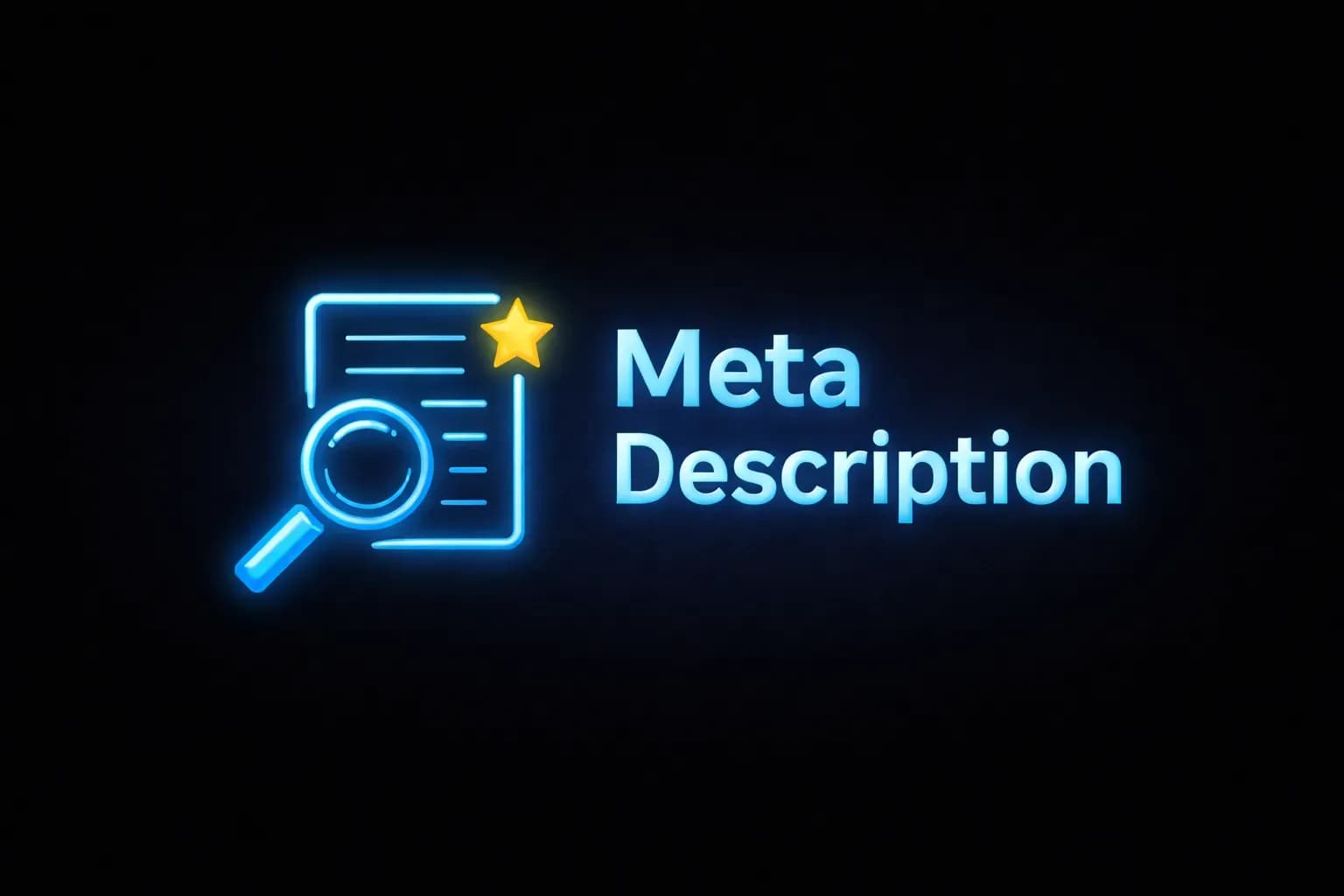 Ícones de busca e texto escrito "meta description"