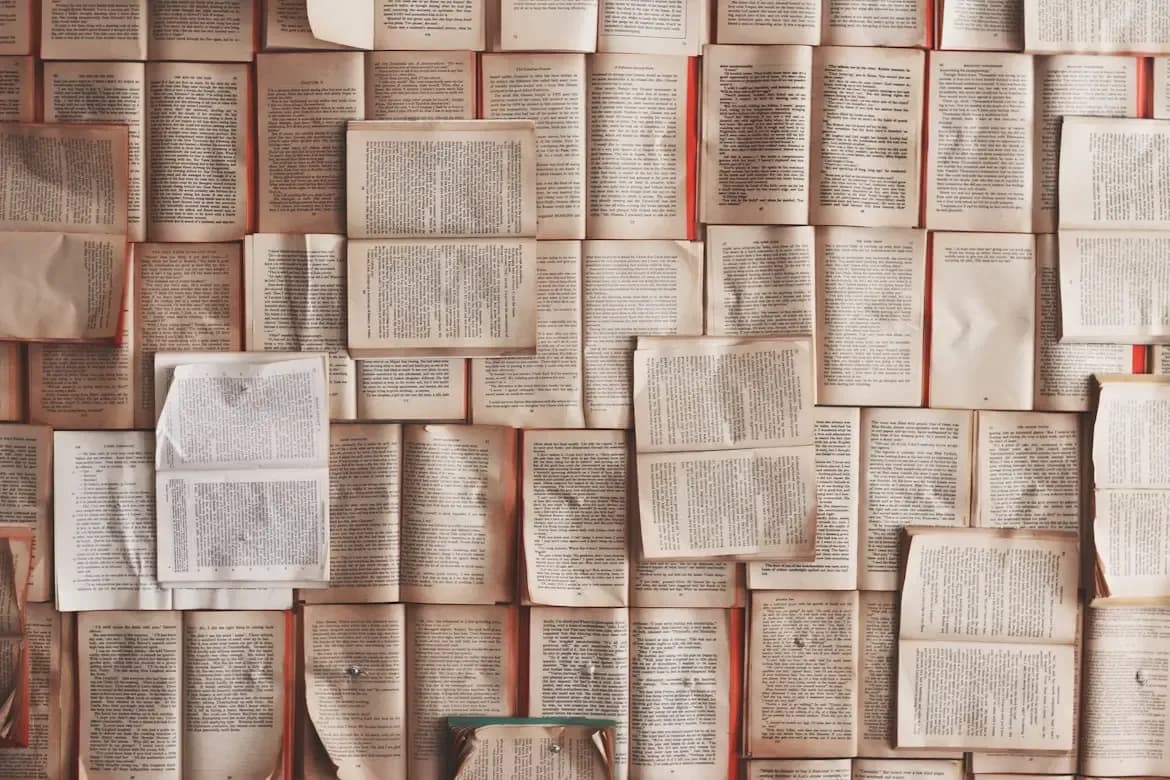 Vários livros abertos, dispostos lado a lado