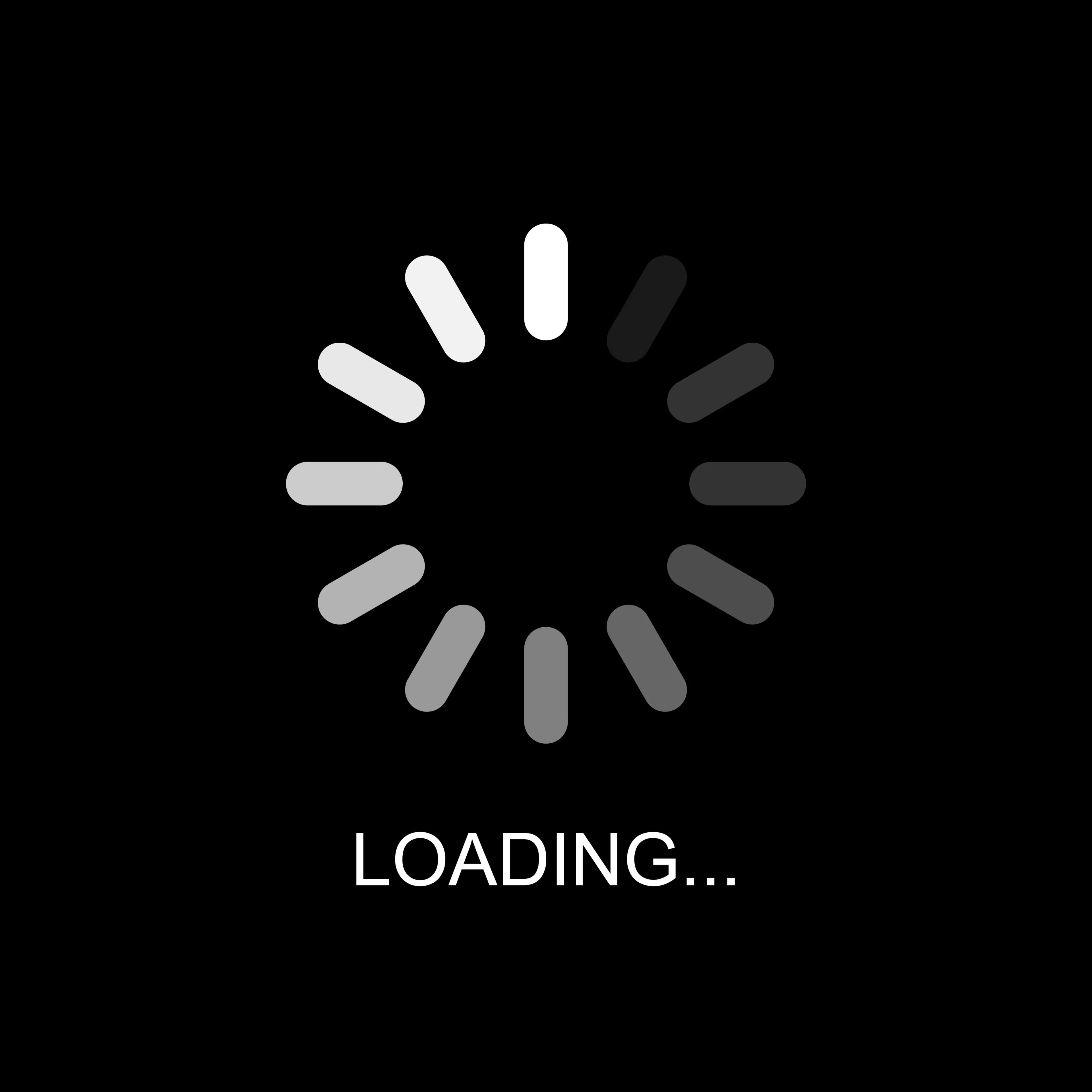 Ícone de loading com círculo de progresso e texto "Loading" em fundo preto