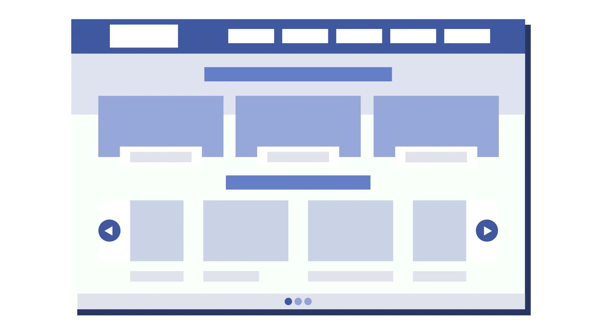 Layout de página web com menu, cards e carrossel